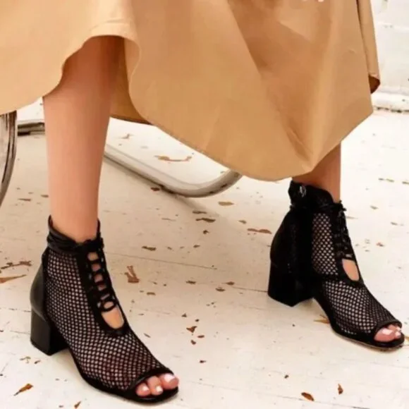 Daniella Shevel NOLA Mesh Leather Open Toe Bootie Heel 40 - Picture 3 of 7